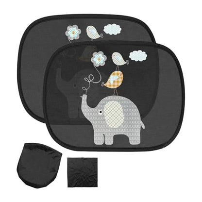 2 PCS Car Window Shades, Static Cling Auto Side Window Sunshade Cover with Cute Animal Pattern, Breathable Mesh Screen Sun & UV Protection Cover for Most Car Windows