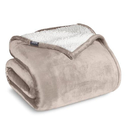 Bare Home Sherpa Fleece Blanket (Throw, Pebble) - color: 09 - Light Taupe, size: Throw/Travel