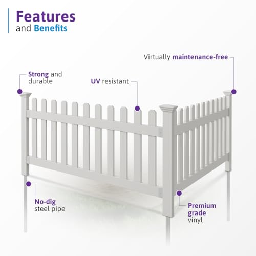 WamBam Newport Picket Fence, White Vinyl DIY No Dig Kit - color: Newport Fence