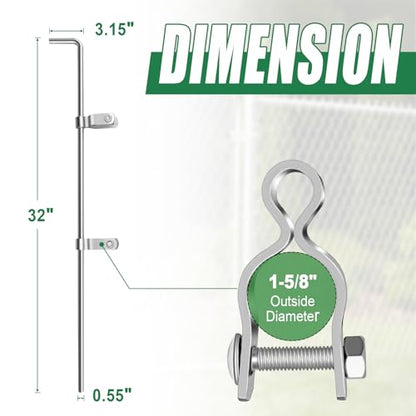 1-5/8" × 32" Chain Link Gate Drop Rod Kit with 2 Hinges - size: 1-5/8" × 32" (1 PACK)
