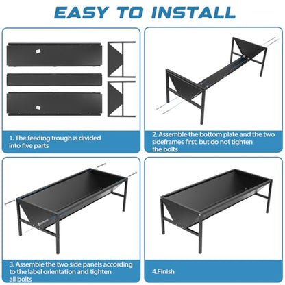 Livestock Feeder Galvanized Steel Feeding Trough, Heavy-Duty Pasture Feeder Large Capacity Livestock Feeding Trough, Easy and Strong Assembly, for Goats, Sheep, Horses, Alpacas