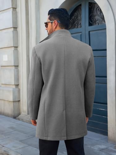 Runcati Mens Pea Coat Single Breasted Mid Long Trench Coat Overcoat | Slim Fit, Stand Collar, Fall Winter, Jacket, Pocket, Warm, Casual, Dress, Business, Christmas Gift - color: Gray, size: Medium