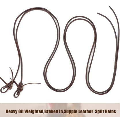 Jeereal Extra Heavy Harness Split Reins, Heavy Oil Weighted,Broken in,1/2" Width Supple Working Tack Western Horse Leather Reins - size: 1/2" x 7'
