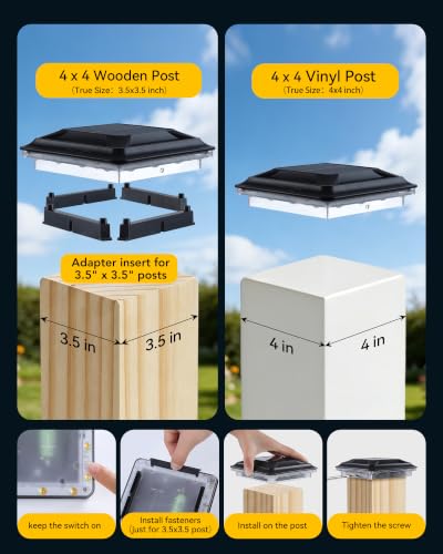 Solar Post Cap Lights for 4x4 Vinyl/ 3.5x3.5 Wood Posts, 12 Pack - size: 12 Pack