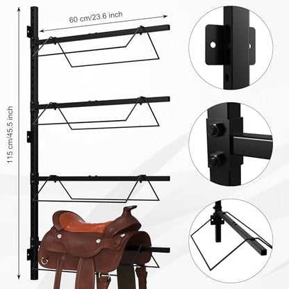 4 Tier Saddle Rack Wall Mount, Saddle Rack for English & Western Saddles | Space-saving, Easy to assemble, Tack Storage, Pad, Accessories etc for Horses