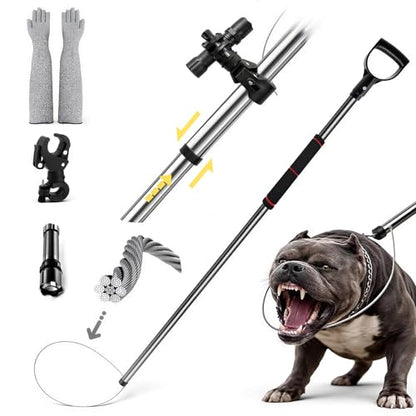 Animal Catch Pole Control Tool – 60"-92" Adjustable Noose Pole Animal Control Kit for Dogs, Feral Cats & Medium Wildlife Handling with Safety Accessories