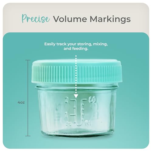 Mason Bottle Glass Breastmilk Storage Jars with Airtight Lids, 4oz,12-Pack | Deep Ocean Lead-Free Glass Jars Set, Leakproof Lids, Stackable, Freezable For Breast Milk, Baby Food Storage Containers - size: 4oz Jar Set (12 Pack)