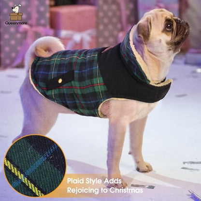 Queenmore XS Plaid Dog Winter Coat Quilting Warm Cold Weather Puffer Jacket - color: Green Plaid, size: X-Small
