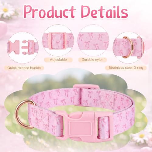 Goat Collar with Copper Bell Set for Sheep Lambs Pygmy Goat,Pink Bow