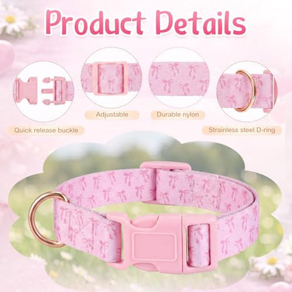 Goat Collar with Copper Bell Set for Sheep Lambs Pygmy Goat,Pink Bow