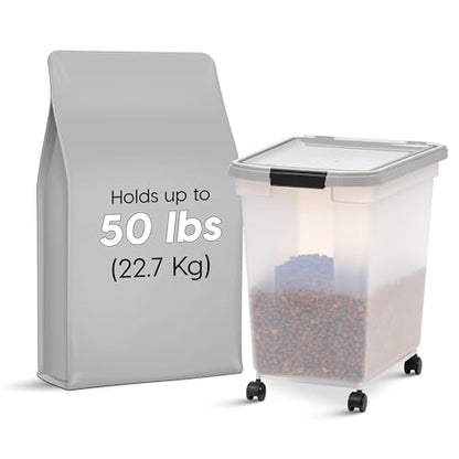 IRIS USA Dog Food Storage Container, Up to 50 lbs, Clear/Gray, Made in USA - color: Gray, size: 50 lbs