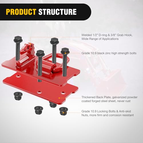 Nilight Tractor Bucket Grab Hook with Tie-Down Ring & Back Plate - color: Red, size: Hooks w/ Ring