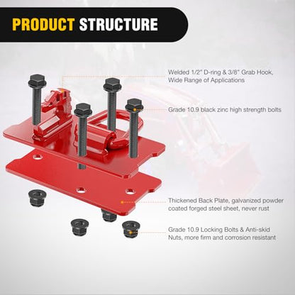 Nilight Tractor Bucket Grab Hook with Tie-Down Ring & Back Plate - color: Red, size: Hooks w/ Ring