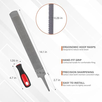 18Inch Professional Farrier Hoof Rasp - Heavy Duty Carbon Steel Hoof Trimmer for Horses, Cattle, Goats, Donkeys, Ergonomic Handle with Sharp Teeth, Durable Animal Hoof and Wood File Tool