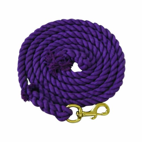 Jeffers Twisted Cotton Horse Lead Rope w/Brass Bolt Snap, 10' L - Purple - color: Twisted Purple, size: 3/4" x 10'L