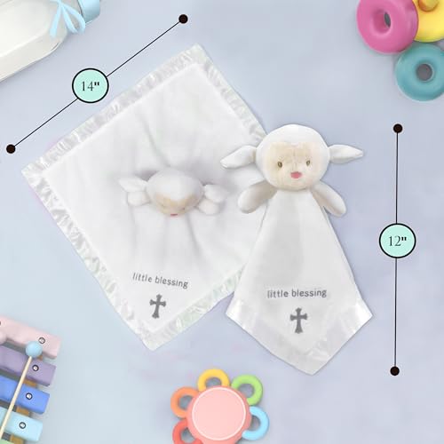 Lamb Lovey, Baptism Gifts for Girl & Boys - Loveys for Babies, Soft Embroidered Baby Blanket with Cross, Baptism Blanket for Newborns & Toddlers, Oeko-TEX Certified,14 inch