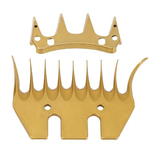 2 Pcs 3.23x2.56in Gold Sheep Shears Replacement Blades, 9 Curved Tooth Clipper Blades for Sheep Goats Dense Wool Shearing
