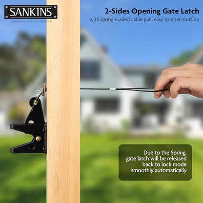 4" Self-Locking Gate Latch for Wooden Fence with Cable Pull, 2pcs - size: Upgrade