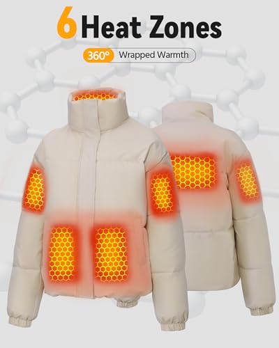 Genovega Graphene Women Heated Jacket 12V Fast Charge 18400mAh Large Capacity - color: Light Khaki, size: 3X-Large