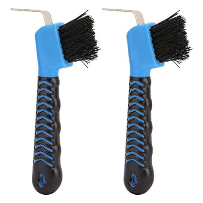 Horse Hoof Pick Brush 2Pcs Reinforced Steel Hook Soft Rubber Grip for Thorough Mud Removal for Horse Stable Work Boots, 17cm Stainless Steel Plastic for Equestrian Grooming Daily H