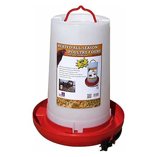 Farm Innovators Thermostatically Controlled Heated 3 Gallon Plastic Outdoor Year Round Hanging Water Fountain for Poultry Watering, Red | Thermostatically controlled, foldable legs adjust to three different heights, keeps water from freezing down to 0° F
