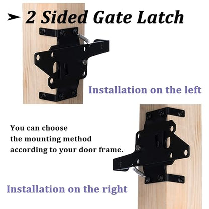 Self-Locking Gate Latch - Heavy Duty PVC/Gate Latch for Wooden Fence - Outswing Gate with Automatic Locking & Rust Proof, Black