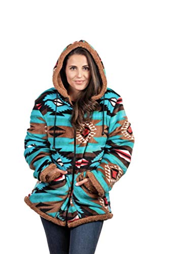 TrailCrest Women's Plush Sherpa Lined Hooded Plaid Zip-Up Jacket - color: Teal Aztec, size: 2X