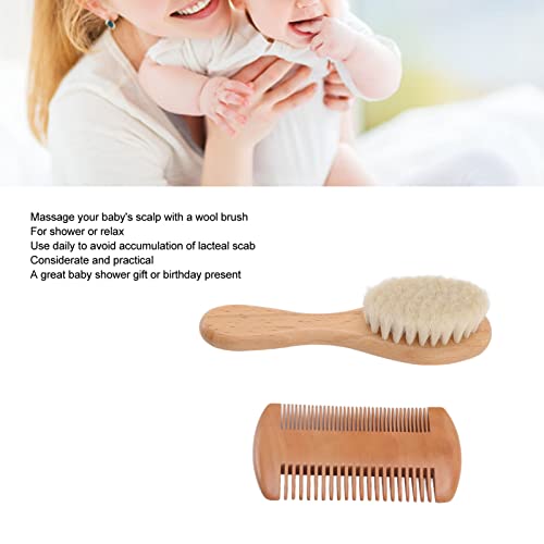 Baby Hair Brush Set, Natural Goat Hair Bristles Gentle on Scalp, Double Sided Comb, Newborn Scalp Massage Tool, Soft and Non-Irritating for Sensitive Skin, for Newborns Toddlers Ba