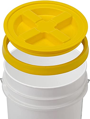 House Naturals Large 6 Gallon Food Grade BPA Free Made in USA Plastic Bucket Pail with Yellow Screw On Double Gasket Air Tight Lid (Pack of 2)