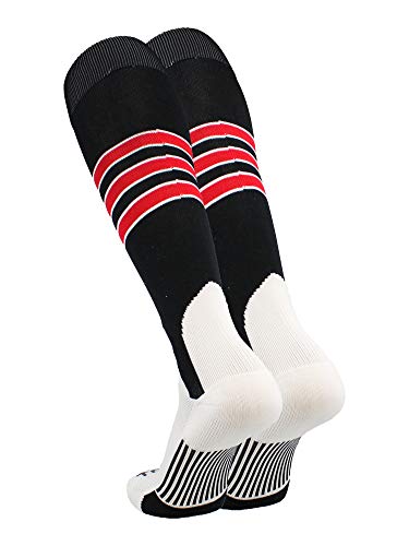 TCK Striped Baseball Stirrup Socks - Youth & Adult - color: Black/White/Scarlet, size: Small