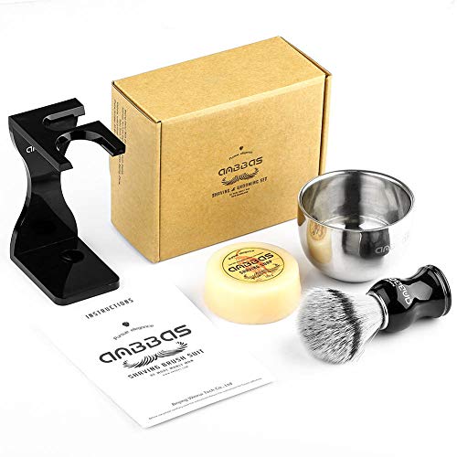 Anbbas Faux Badger Shaving Brush Set with 3.5OZ Milk Shaving Soap and Bowl Stainless Steel,Black Acrylic Shaving Stand Holer for DE Razor Men Close Shave Kit | Synthetic Badger Nylon Bristles Good Water Absorption Skin Friendly No Shedding Morning Persona