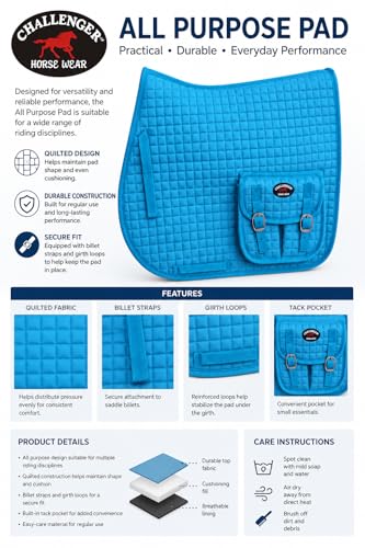 CHALLENGER Horse English Quilted Fleece Padded Dressage Saddle Pad with Pockets 72121-124 - color: Turquoise, size: 23" Spine x 22" Drop