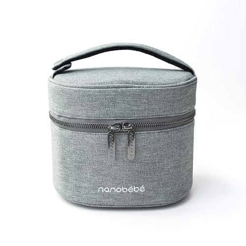 Nanobebe Breastmilk Baby Bottle Deluxe Cooler & Travel Bag with Ice Pack Included. Compact Triple Insulated, Easily attaches to Stroller or Diaper Bag- Grey - size: Deluxe