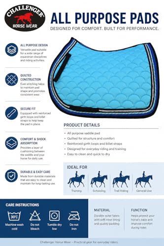 Horse Quilted ENGLISH SADDLE PAD Trail Dressage 72Dressage - color: Tuquoise Blue