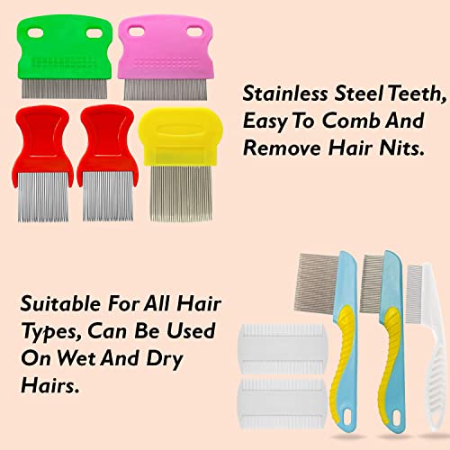 10 Pcs Lice Combs, Steel Teeth Double Sided Fine Tooth Hair Flea Comb, Removal Dandruff Louse Nit Grooming Tool for Head Treatment Pets Kids Adults