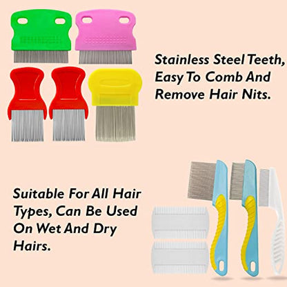 10 Pcs Lice Combs, Steel Teeth Double Sided Fine Tooth Hair Flea Comb, Removal Dandruff Louse Nit Grooming Tool for Head Treatment Pets Kids Adults