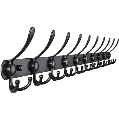 Dseap Coat Rack Wall Mount - 38” Long 10-Tri-Hooks Heavy Duty Coat Hanger Rail Wall Hooks for Hanging Coats Hats Clothing Clothes Purse Mudroom Entryway, Black - color: Black, size: L=38” (1 Pcs)