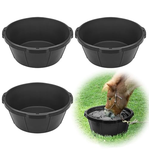 3 Pcs Heavy Duty Rubber Feed Pan, 6.5 Gallon Rubber Tub Feed Bucket - color: Black-26Quart, size: 26Quart