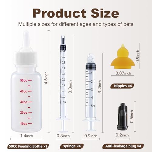 REDDOUDOU Kitten Nursing Bottle, Nipple for Kittens, Cat Feeding Bottle Kit, 1 Pet Milk Bottle + 4 Silicone Nipples, Newborn Kitten Feeding Kit for Puppies, Squirrels, Rabbits, Small Animals