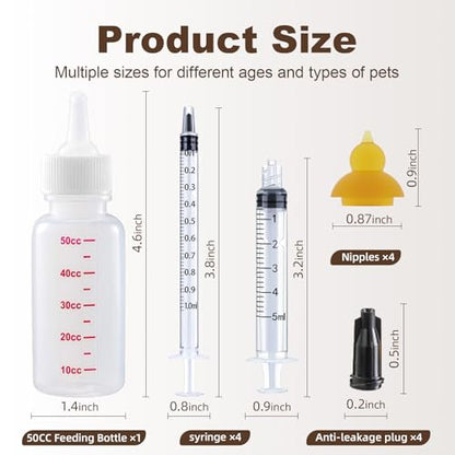 REDDOUDOU Kitten Nursing Bottle, Nipple for Kittens, Cat Feeding Bottle Kit, 1 Pet Milk Bottle + 4 Silicone Nipples, Newborn Kitten Feeding Kit for Puppies, Squirrels, Rabbits, Small Animals