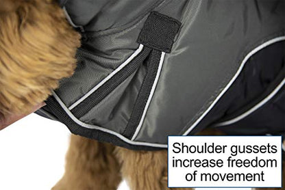 Derby Originals Urban Pet 420D Water Resistant Reflective Winter Dog Parka with Neck Cover & Harness Compatible Opening 220g Heavy Weight - color: Charcoal/Black, size: Medium