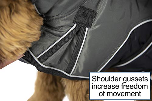 Derby Originals Urban Pet 420D Water Resistant Reflective Winter Dog Parka with Neck Cover & Harness Compatible Opening 220g Heavy Weight - color: Charcoal/Black, size: Large