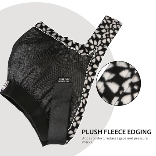 Harrison Howard Cattle Livestock Fly Mask Breathable Mesh Padded Edging with Fun Patterns Large Spacing Forelock Opening Design Adjustable Fit for Cattle Black - color: Black