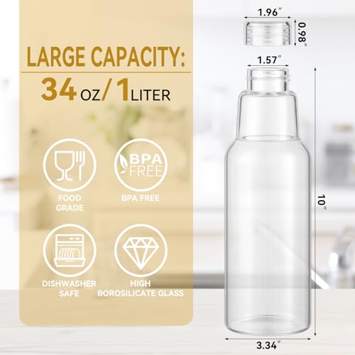 CWHHRN 34 Oz Glass Juice Bottles with Lids, 4 Pack Glass Bottles | BPA Free Leakproof Borosilicate Glass, Beverage Storage & Shaker Bottles