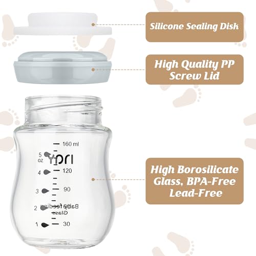 yanyoyo Glass Breastmilk Storage Bottles, 8oz Wide Neck Breast Milk Containers, BPA-Free, Lead-Free, Fits Breast Pumps and Nipples, 4 Pack