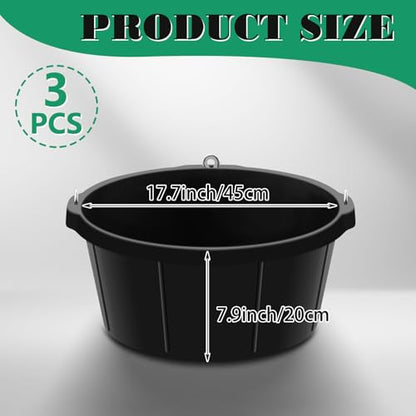 Maxdot 3 Pcs Corner Feed Pan Rubber Tub with Hanging Hooks 6.5 Gallon/26 Quart 90° Fit Coop Horse Feeder Trough 8.3 x 17.7 in Feed Pan for Poultry Goats Horses Dog Animal Livestock Feeding
