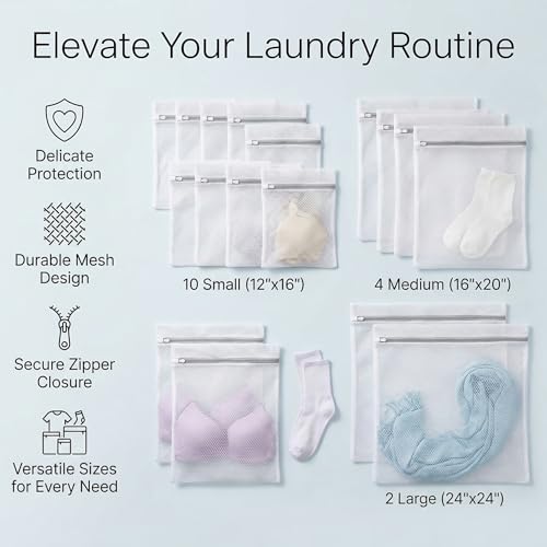 Mesh Laundry Bags for Delicates - 12x16/16x20/24x24 Inches Washing Bags for Bras, Lingerie, Socks, Baby Clothes, 3 sizes 16 Pack