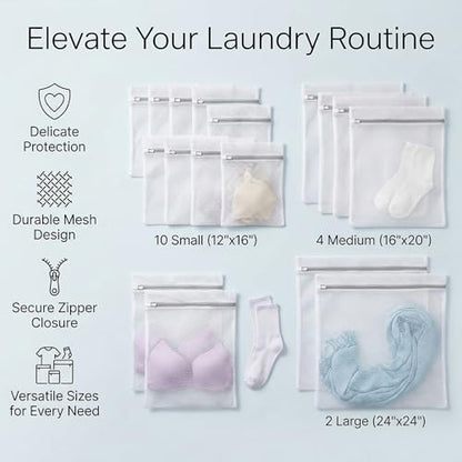 Mesh Laundry Bags for Delicates - 12x16/16x20/24x24 Inches Washing Bags for Bras, Lingerie, Socks, Baby Clothes, 3 sizes 16 Pack