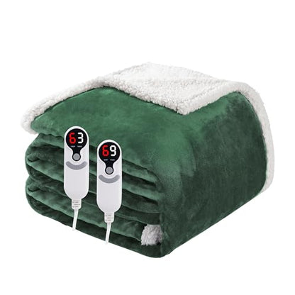 Soypipo Electric Heated Blanket 84"x90", 9 Heat Settings 10-Hour Auto-Off - color: 08-dark Green, size: Queen 84"x90"