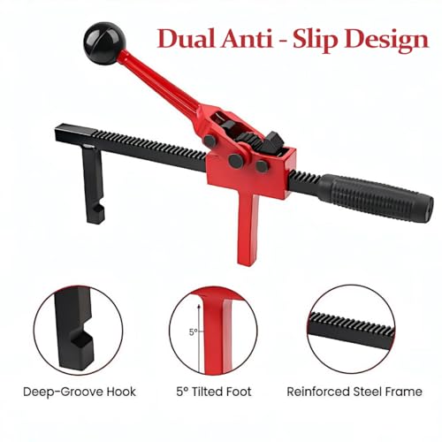 Chain Link Fence Stretcher Tool, Ratcheting Wire Fence Puller for Barbed & Woven Wire, 3"–12" Tension Range, One-Hand Operation with Tilted Base & Secure Hook for Farm, Yard & Field Work